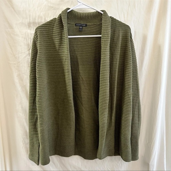Eileen Fisher Cardigan Women’s Size Xxs Green Organic Linen And Cotton - Picture 2 of 5